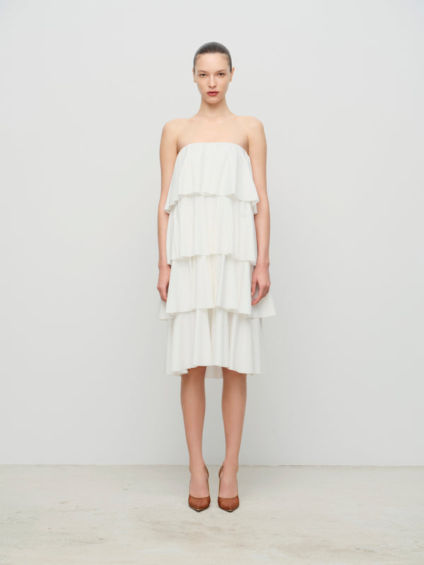 Strapless tiered midi dress
